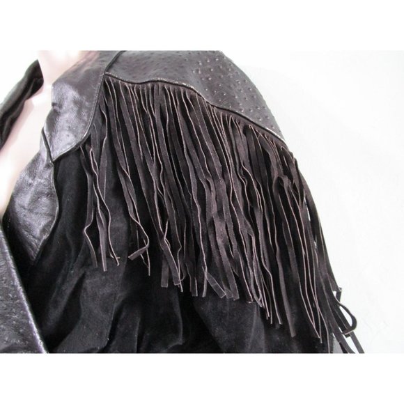 Suede Fringed Ostrich Print Leather Vintage Ladies M Jacket Broad Shoulder GUC - Picture 6 of 16